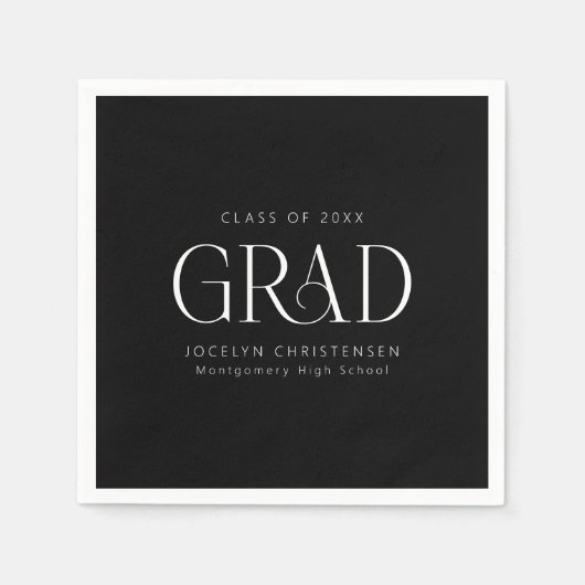 白黒パーソナライズされたミニマルグラードパーティー スタンダードカクテルナプキン (正面)