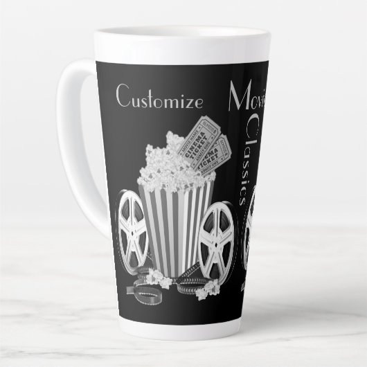 白黒パーソナライズされたムービークラシック カフェラテマグ (左アングル)
