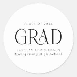 白黒パーソナライズされたモダン大学院生 ラウンドシール
