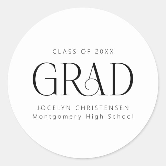 白黒パーソナライズされたモダン大学院生 ラウンドシール (正面)