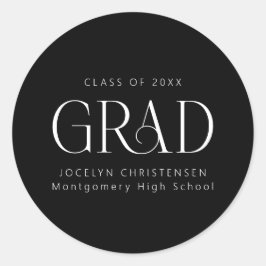 白黒パーソナライズされたモダン大学院生 ラウンドシール