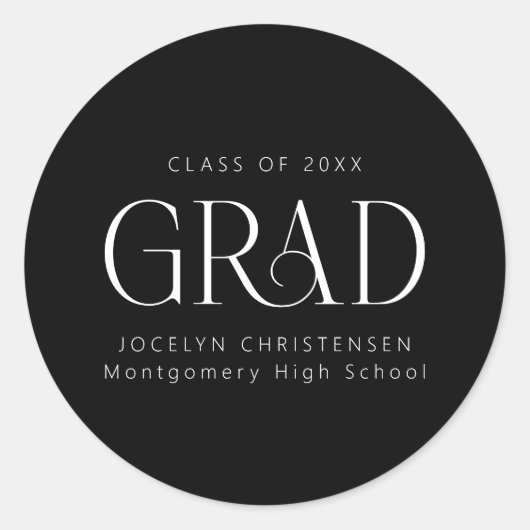 白黒パーソナライズされたモダン大学院生 ラウンドシール (正面)
