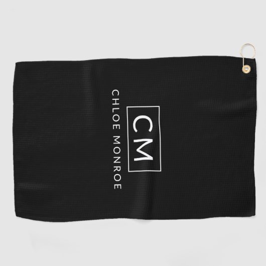 白黒パーソナライズされたモノグミニマルモダンラム ゴルフタオル (横)