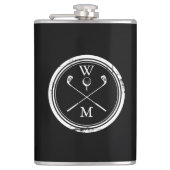 白黒パーソナライズされたモノグラムゴルフ フラスク (正面)
