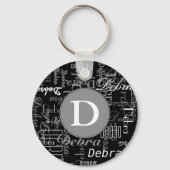 白黒パーソナライズされたモノグラム キーホルダー (正面)