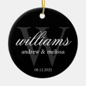 白黒パーソナライズされたモノグラム セラミックオーナメント (正面)