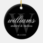 白黒パーソナライズされたモノグラム セラミックオーナメント (裏面)