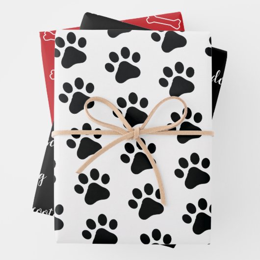 白黒パーソナライズされたレッドドッグをテーマにした休日 ラッピングペーパーシート (インサイチュ)