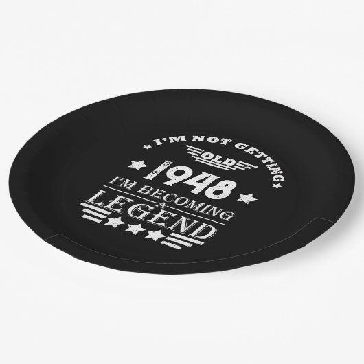 白黒パーソナライズされたヴィンテージ75歳の誕生日 ペーパープレート (アングル)