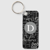 白黒パーソナライズされた円モノグラム キーホルダー (正面)