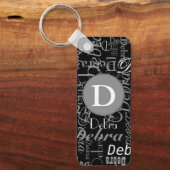 白黒パーソナライズされた円モノグラム キーホルダー (正面)