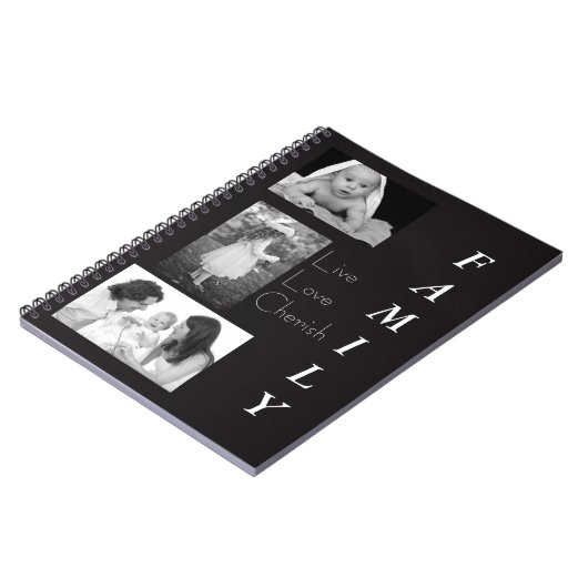 白黒パーソナライズされた写真ファミリノートブック ノートブック (左側)