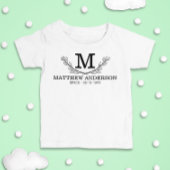 白黒パーソナライズされた名モノグラム年齢 ベビーTシャツ