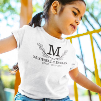 白黒パーソナライズされた名モノグラム年齢 Tシャツ