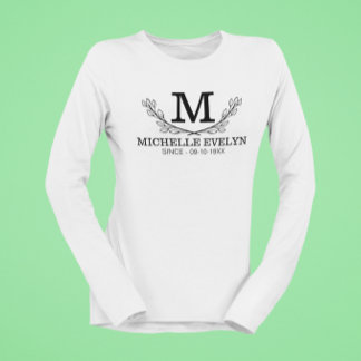 白黒パーソナライズされた名モノグラム年齢 Tシャツ