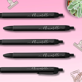 白黒パーソナライズされた名 黒ボールペン