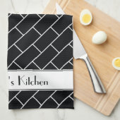 白黒パーソナライズされた地下鉄タイルれんが キッチンタオル (四つ折り)