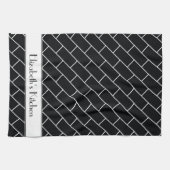 白黒パーソナライズされた地下鉄タイルれんが キッチンタオル (横)