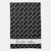 白黒パーソナライズされた地下鉄タイルれんが キッチンタオル (縦)