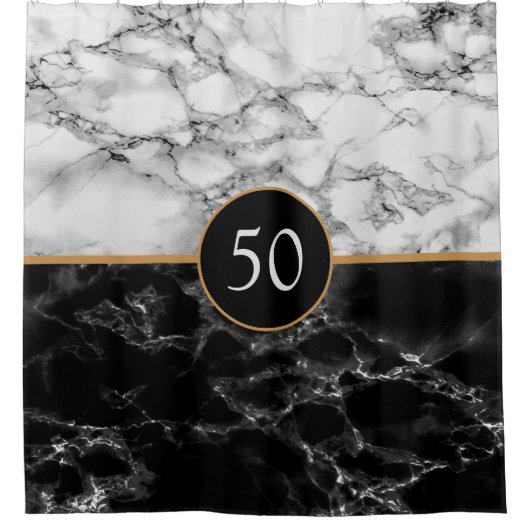 白黒パーソナライズされた大理石シャワーカーテン シャワーカーテン (正面)