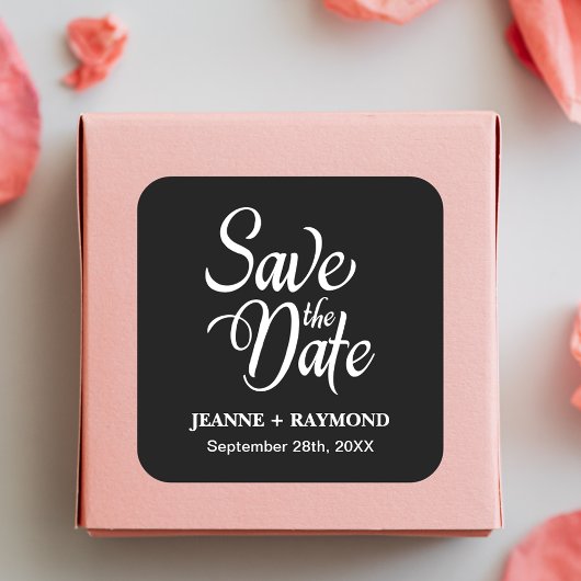 白黒パーソナライズされた式の日付を保存 スクエアシール