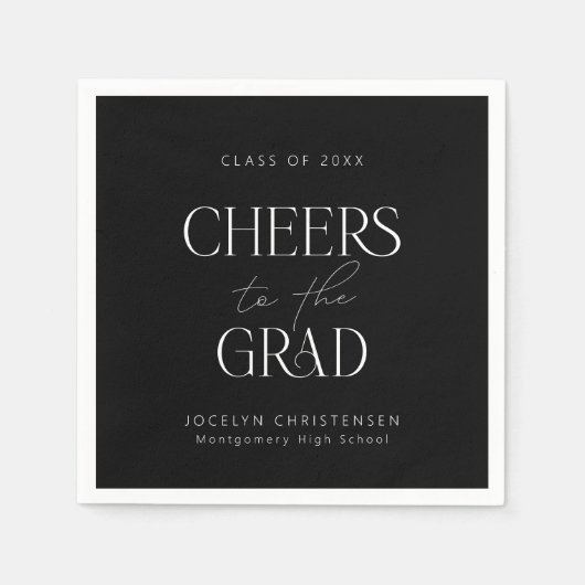 白黒パーソナライズされた応援グラードパーティー スタンダードカクテルナプキン (正面)