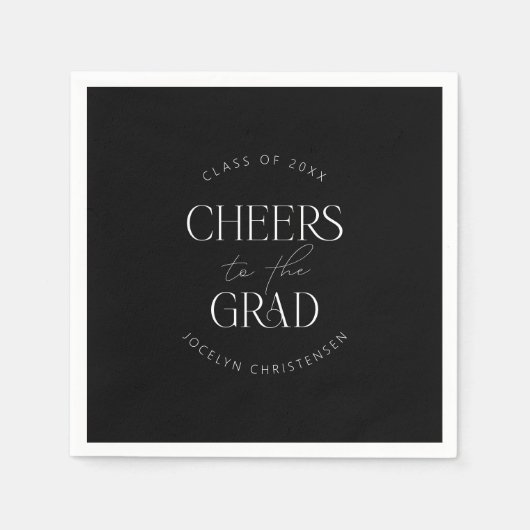 白黒パーソナライズされた応援グラードパーティー スタンダードカクテルナプキン (正面)