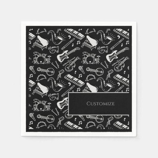 白黒パーソナライズされた楽器2 スタンダードカクテルナプキン (正面)
