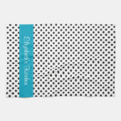 白黒パーソナライズされた水玉模様ブルー キッチンタオル (横)