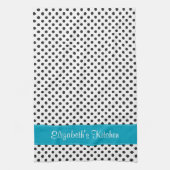 白黒パーソナライズされた水玉模様ブルー キッチンタオル (縦)