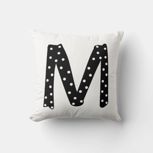 白黒パーソナライズされた水玉模様文字M クッション (正面)