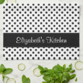 白黒パーソナライズされた水玉模様 キッチンタオル (折り畳み)