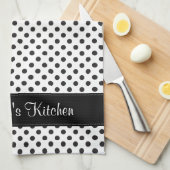 白黒パーソナライズされた水玉模様 キッチンタオル (四つ折り)