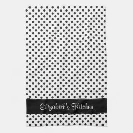 白黒パーソナライズされた水玉模様 キッチンタオル