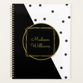 白黒パーソナライズされた水玉模様 プランナー手帳 (正面)