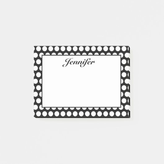 白黒パーソナライズされた水玉模様 ポストイット (正面)