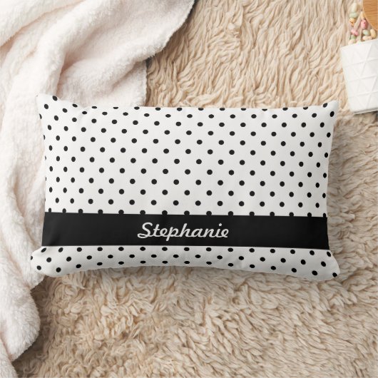 白黒パーソナライズされた水玉模様 ランバークッション (ブランケット)