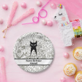 白黒パーソナライズされた猫誕生日プレート ペーパープレート (パーティー)