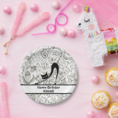 白黒パーソナライズされた猫誕生日プレート ペーパープレート (パーティー)