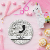 白黒パーソナライズされた猫誕生日プレート ペーパープレート (パーティー)
