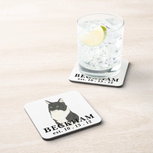 白黒パーソナライズされた猫飲料用コースター コースター (右側)