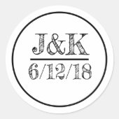 白黒パーソナライズされた結婚式用シール ラウンドシール (正面)