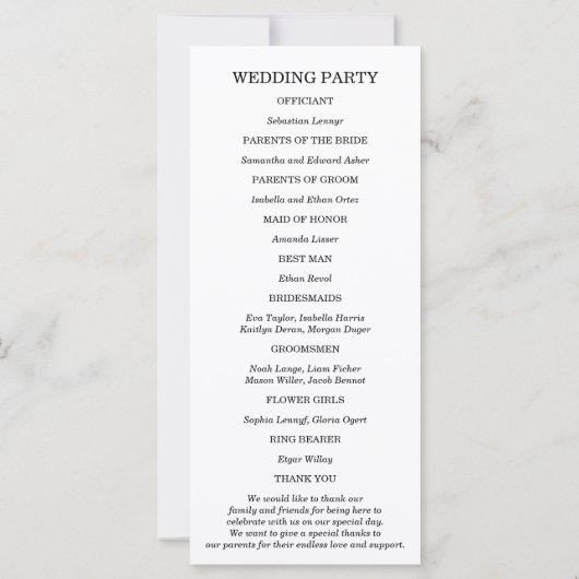 白黒パーソナライズされた結婚式 プログラム (裏面)