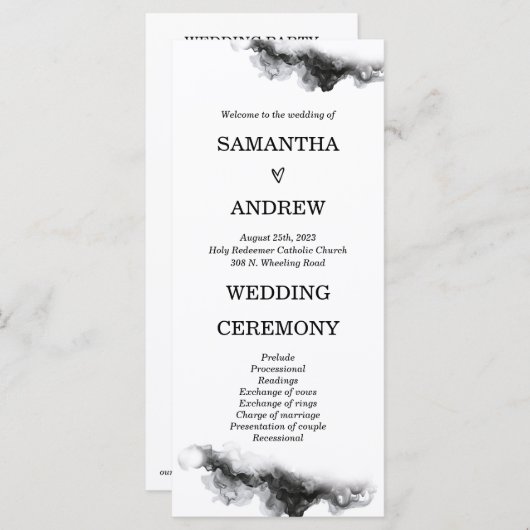 白黒パーソナライズされた結婚式 プログラム (正面/裏面)