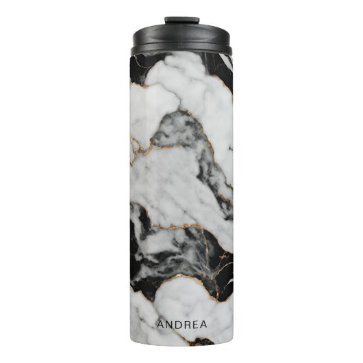 白黒パーソナライズされた金ゴールド大理石 タンブラー (正面)