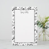 白黒パーソナライズされた50年代スタイルレトロ 便箋 (スタンド正面)