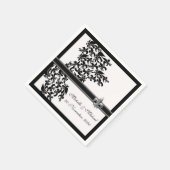 白黒パーソナライズされた（紋章の）フラ・ダ・リダマスクスタイル スタンダードカクテルナプキン (角)