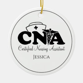 白黒パーソナライズされたCNAナースクリスマス セラミックオーナメント