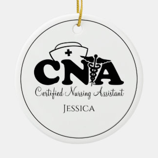 白黒パーソナライズされたCNAナースクリスマス セラミックオーナメント