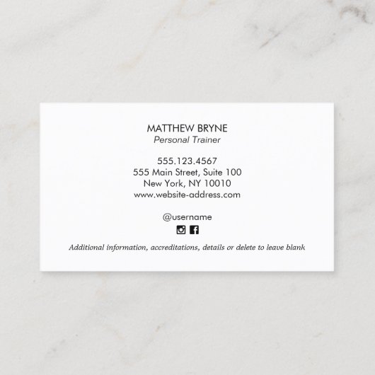 白黒パーソナルトレーナートレーニングエンブレム 名刺 (裏面)